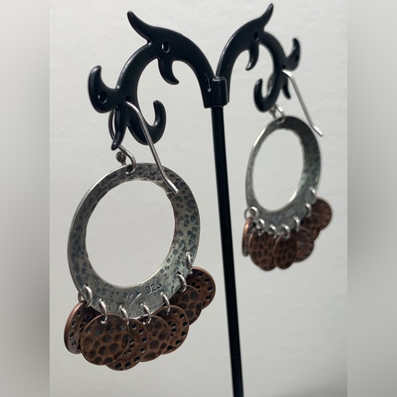 Silpada Vintage HTF Sterling Silver & Copper Coin ChaCha Hoop Frch Wire Earrings - Picture 12 of 14
